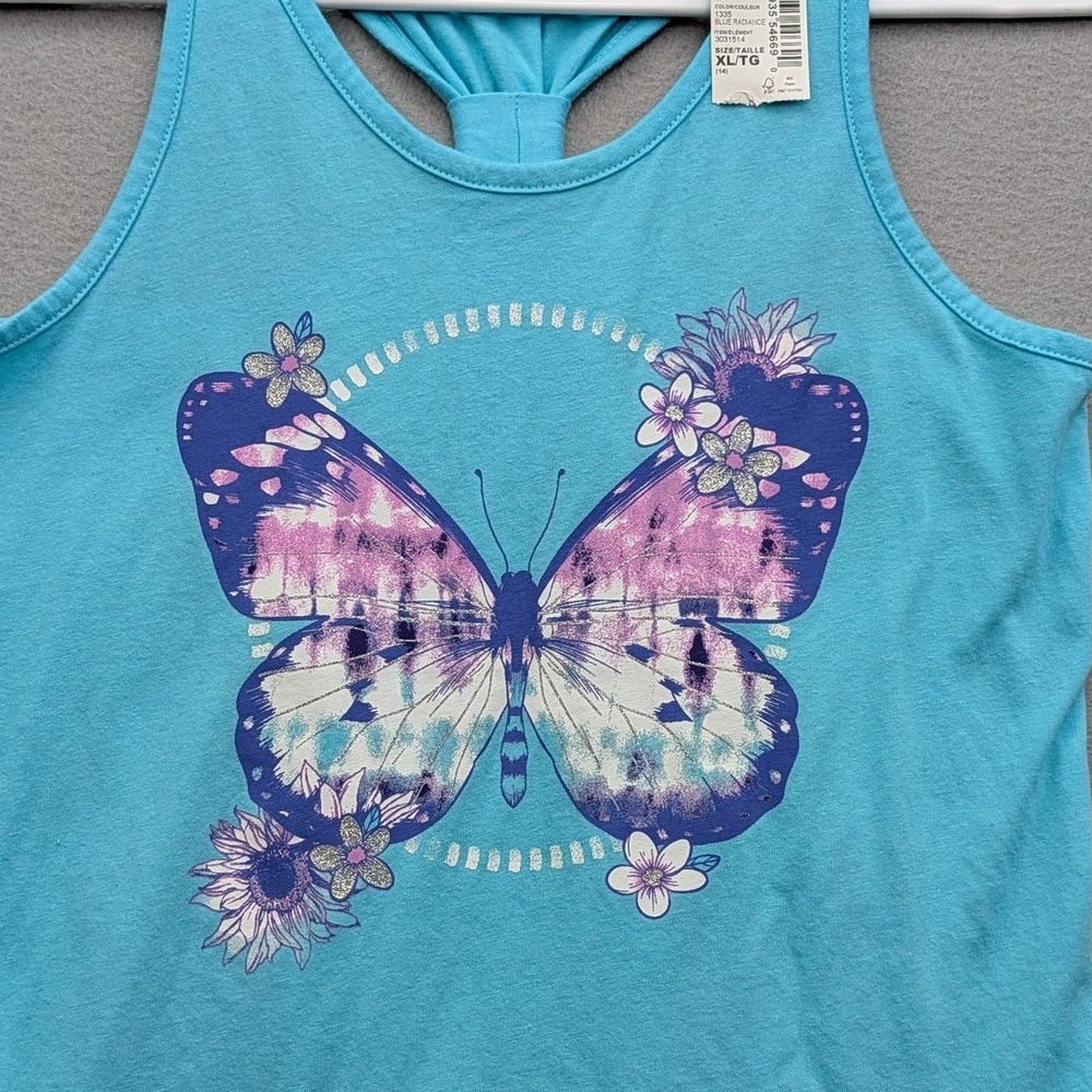 The Children's Place Tank Top Girls XL Blue Cotton Butterfly Graphic Racerback